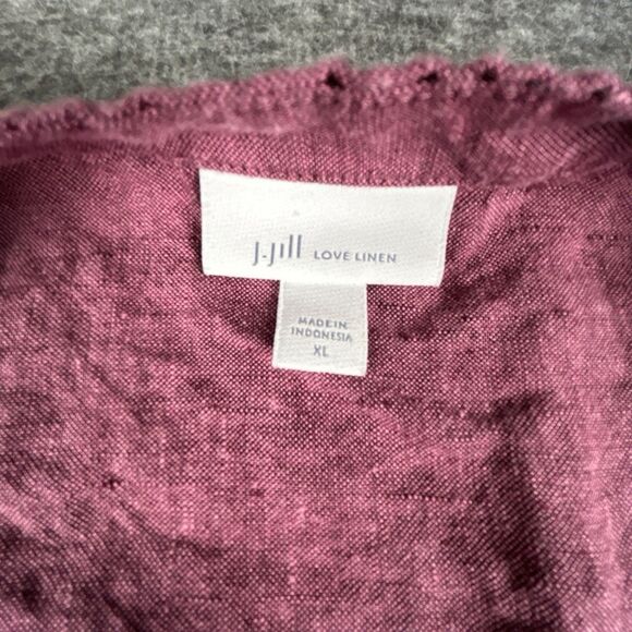 J. Jill 100% Love Linen Cap Sleeve Dress Size XL Maroon Pin-tucked Shirtdress - Picture 2 of 9